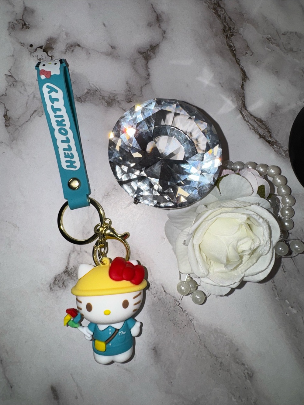 Hello Kitty Yellow Hat Charm Keychain with Teal Strap
